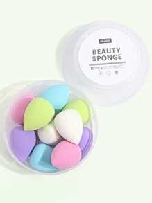 MAANGE 10 件装中号葫芦形化妆海绵带便携盒 多色美妆蛋 柔软亲肤化妆粉扑 化妆工具方便携带旅行 - 彩色 - 查看 1