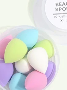 MAANGE 10 件装中号葫芦形化妆海绵带便携盒 多色美妆蛋 柔软亲肤化妆粉扑 化妆工具方便携带旅行 - 彩色 - 查看 2