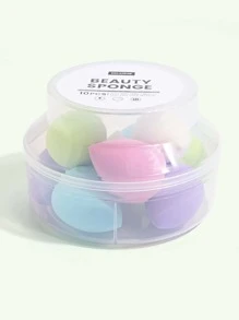 MAANGE 10 件装中号葫芦形化妆海绵带便携盒 多色美妆蛋 柔软亲肤化妆粉扑 化妆工具方便携带旅行 - 彩色 - 查看 3