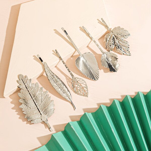 

6pcs Leaf Design Hair Clip, Silver