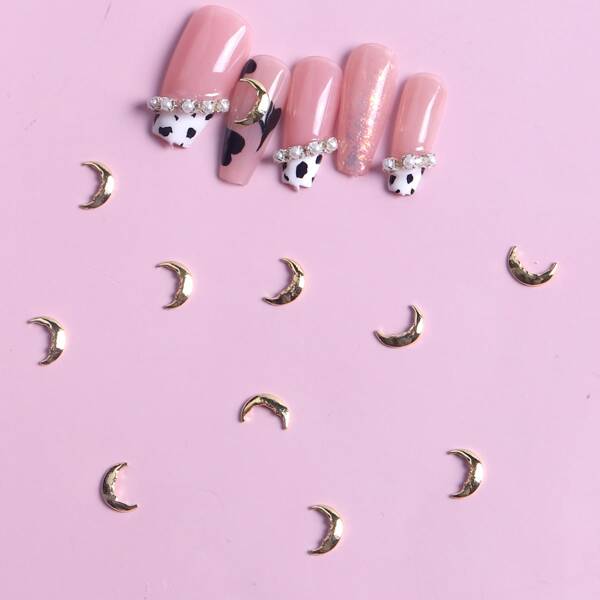 

10pcs Moon Shaped Nail Art Decoration, Gold
