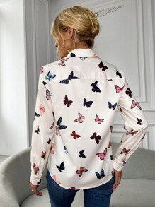 Chiquease 蝴蝶圖案前紐扣襯衫 - 白色 - 查看 2