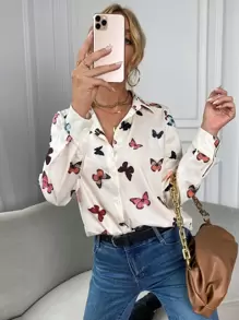 Chiquease 蝴蝶圖案前紐扣襯衫 - 白色 - 查看 4