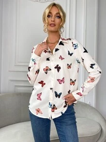 Chiquease 蝴蝶圖案前紐扣襯衫 - 白色 - 查看 5