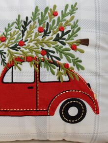 Christmas Tree & Car Embroidery Cushion Cover Without Filler - Multicolor - View 2