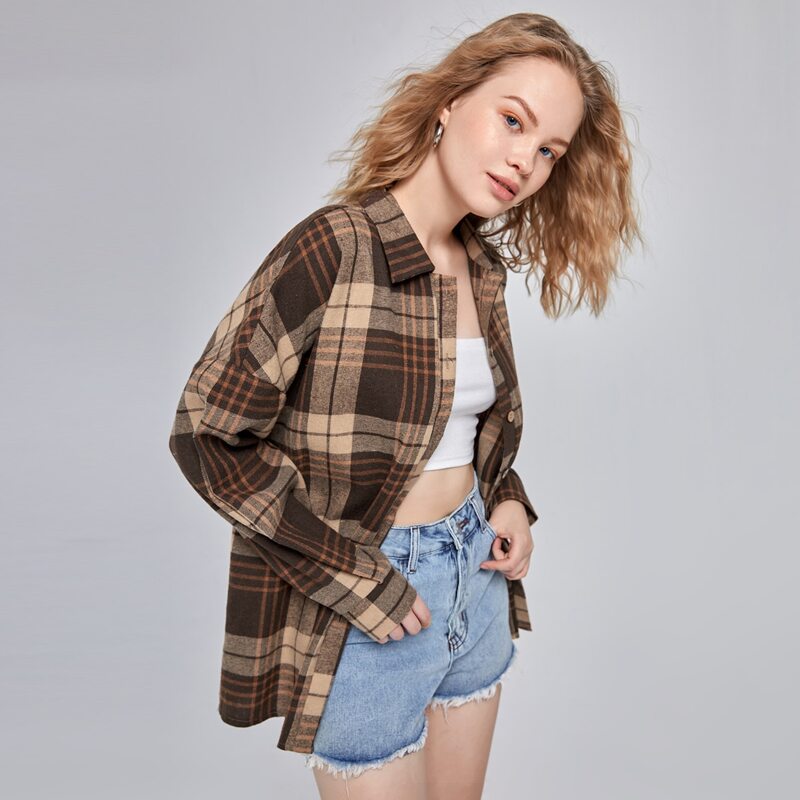 

Plaid Button Front Blouse, Multicolor