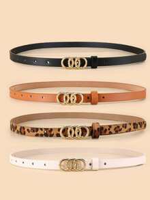 4 piezas con patrón de leopardo Cinturón con hebilla de piel sintética con Perforadora - Multicolor - Ver 2