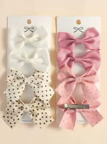8pcs Girls/Teens Polka Dot Bow Hair Clips, Suitable For Everyday Use - Baby Pink - View 3