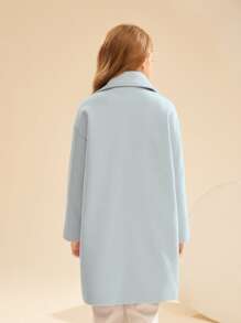 SHEIN Girls Lapel Neck Drop Shoulder Double Breasted Overcoat - Baby Blue - View 2