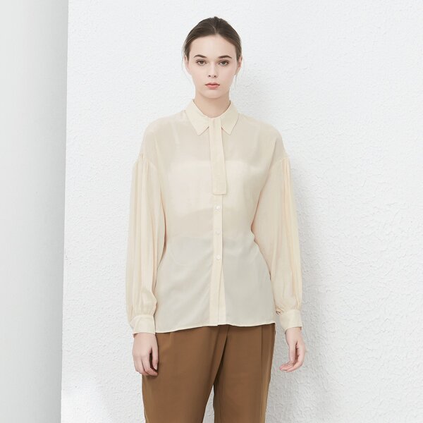 

Drop Shoulder Split Hem Chiffon Blouse, Beige