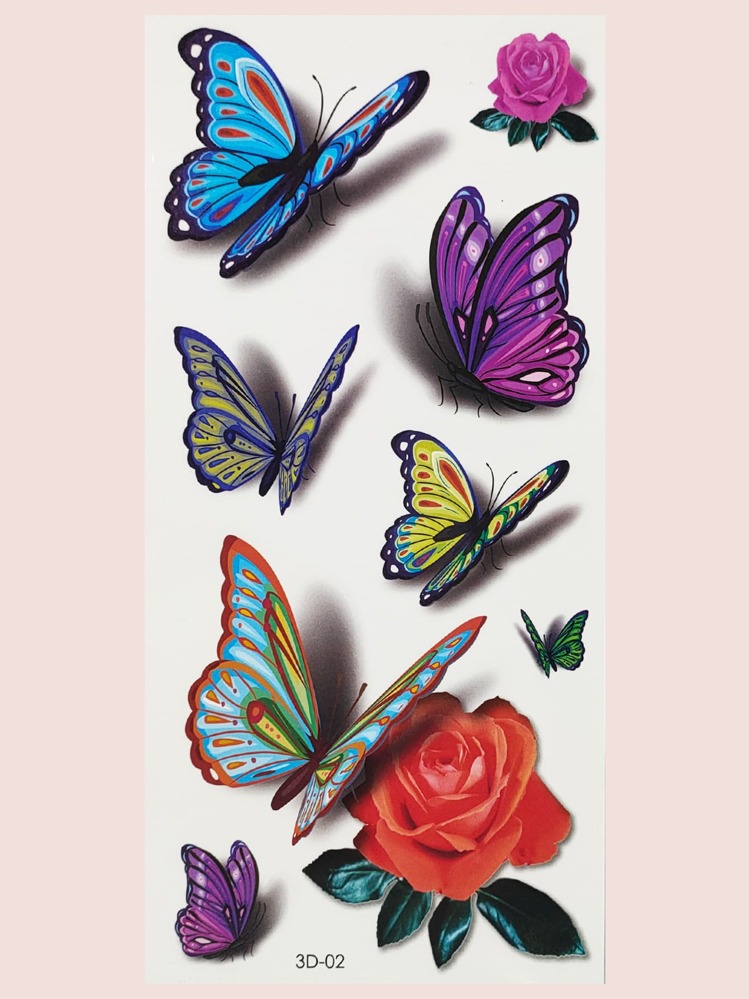 紋身貼紙，1 張蝴蝶圖案女士臨時紋身，動物紋身貼紙成人，看起來真實假紋身，適合女士和女孩 - 彩色 - 查看 1