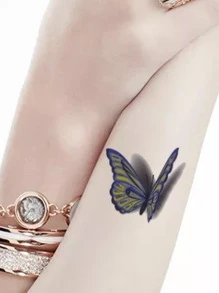 紋身貼紙，1 張蝴蝶圖案女士臨時紋身，動物紋身貼紙成人，看起來真實假紋身，適合女士和女孩 - 彩色 - 查看 2