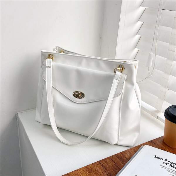 

Minimalist Turn-lock Tote Bag, White
