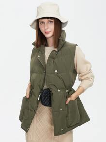 ZIAI Drawstring Waist Vest Padded Coat - Army Green - View 1