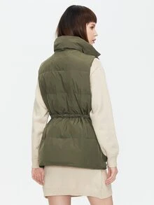 ZIAI Drawstring Waist Vest Padded Coat - Army Green - View 2