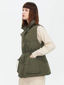 ZIAI Drawstring Waist Vest Padded Coat - Army Green - View 3