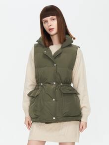 ZIAI Drawstring Waist Vest Padded Coat - Army Green - View 4