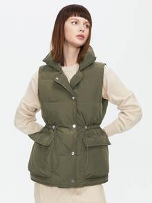 ZIAI Drawstring Waist Vest Padded Coat - Army Green - View 5