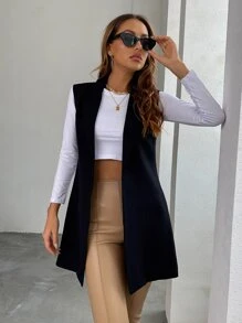 Chiquease Chaleco blazer de solapa abierta con cuello solapa - Negro - Ver 1