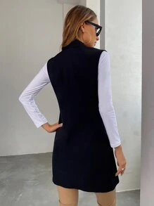 Chiquease Chaleco blazer de solapa abierta con cuello solapa - Negro - Ver 2