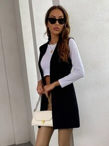 Chiquease Chaleco blazer de solapa abierta con cuello solapa - Negro - Ver 3