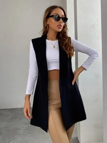 Chiquease Chaleco blazer de solapa abierta con cuello solapa - Negro - Ver 5