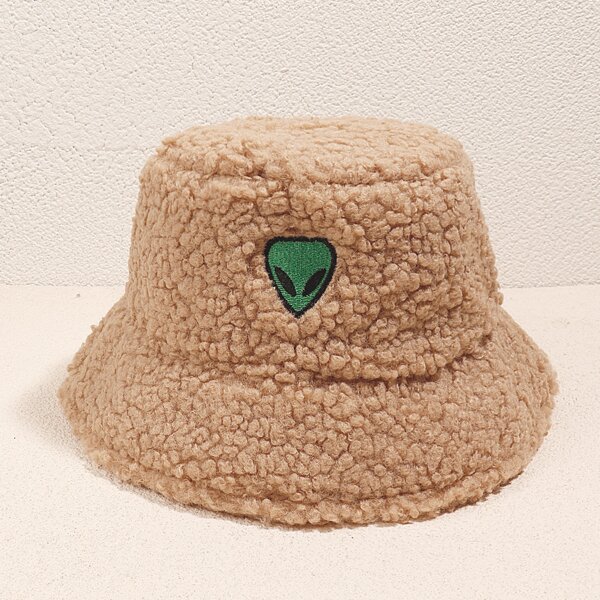 

Alien Embroidered Fuzzy Bucket Hat, Khaki
