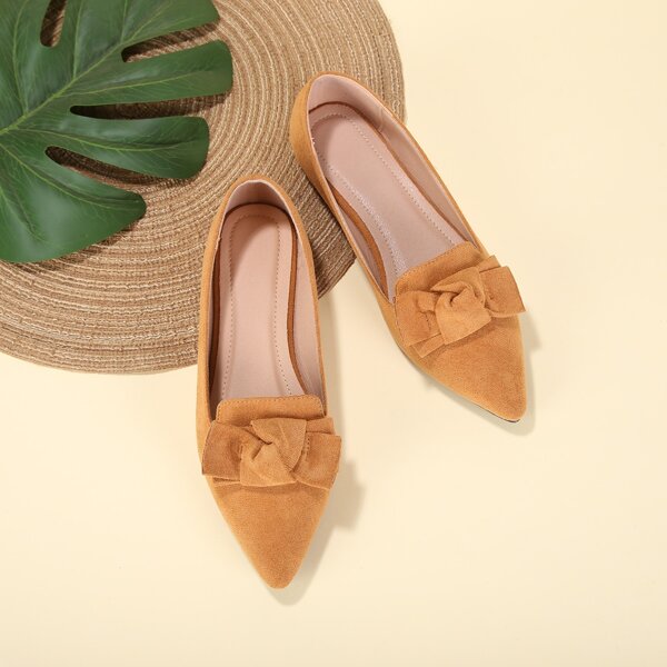 

Point Toe Bow Decor Loafers, Camel