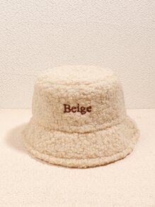 Letter Embroidered Bucket Hat - Beige - View 1