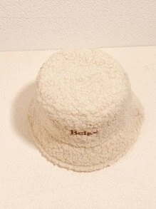 Letter Embroidered Bucket Hat - Beige - View 2