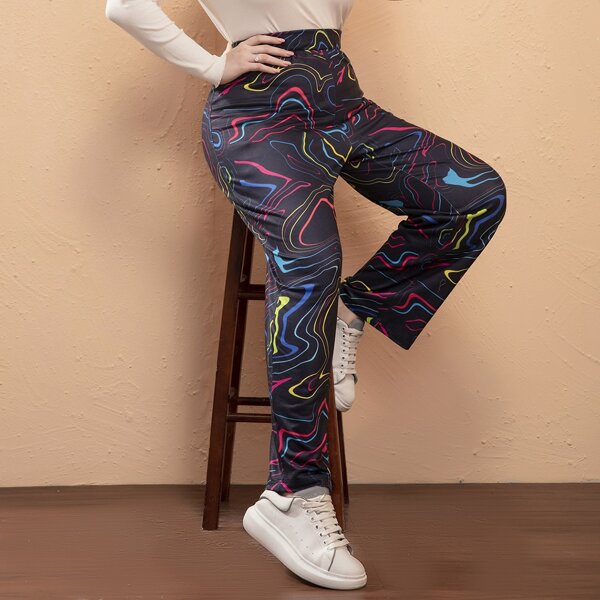 

Plus High Waist Allover Print Pants, Multicolor