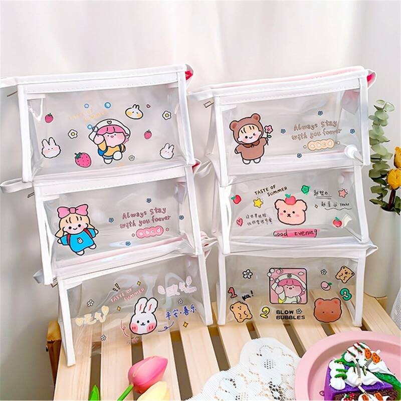 

1pc Cartoon Graphic Random Pencil Bag, Clear