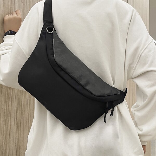 

Men Minimalist Large Capacity Square Bag, Black