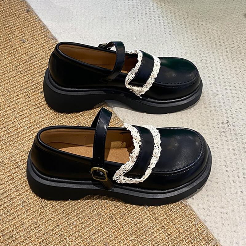 

Lace Trim Decor Flat Mary Janes, Black