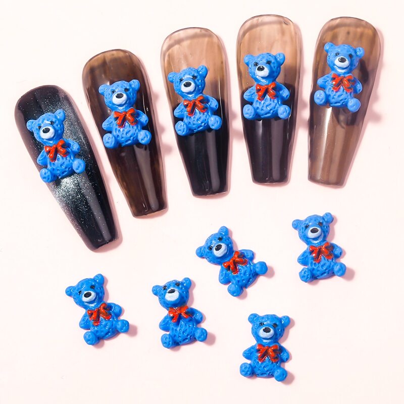 

10pcs Cartoon Bear Nail Art Decoration, Blue