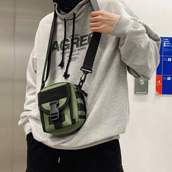 

Men Minimalist Buckle Decor Crossbody Bag, Green