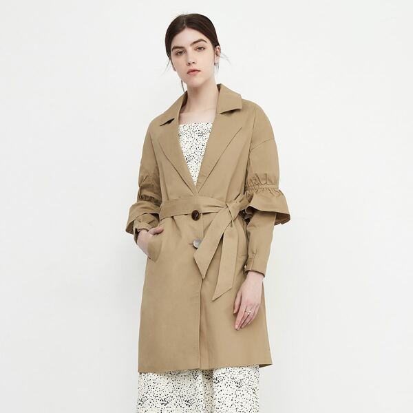 

Drop Shoulder Belted Trench Coat, Khaki