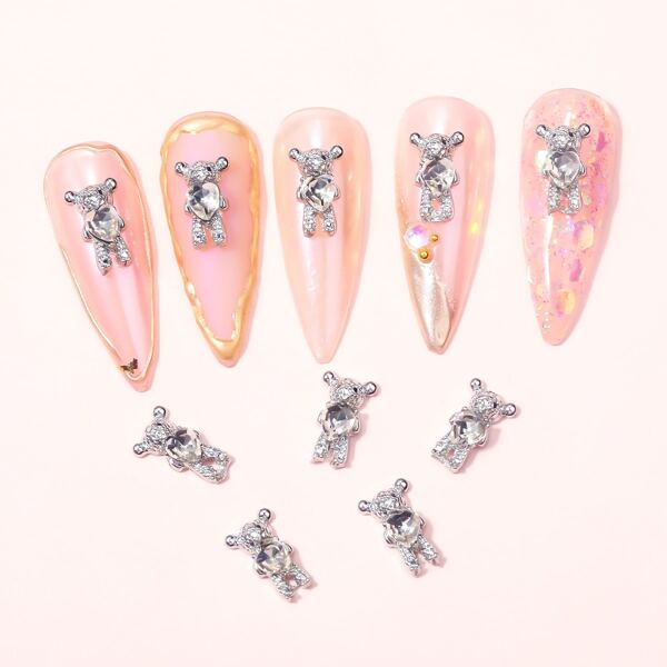 

10pcs Rhinestone Bear Nail Art Decoration, Silver