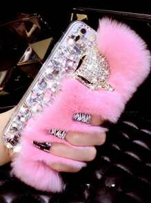 Funny Rhinestone Decor Fluffy Rhinestone Phone Case - Pink - View 1