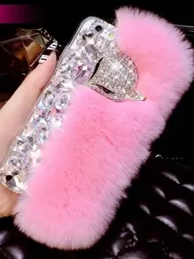 Funny Rhinestone Decor Fluffy Rhinestone Phone Case - Pink - View 3