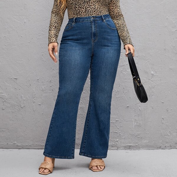 

Plus High Waist Flare Leg Jeans, Dark wash
