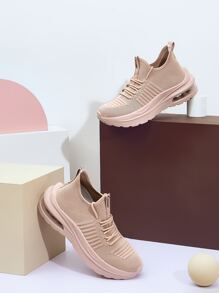 Knit Detail Lace-Up Front Running Shoes Sports Shoes Casual Shoes - Dusty Pink - View 10