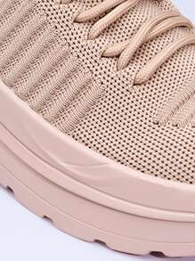 Knit Detail Lace-Up Front Running Shoes Sports Shoes Casual Shoes - Dusty Pink - View 11