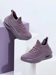 Cuccoo Knit Detail Lace-up Front Running Shoes - Purple - View 12