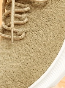 Knit Detail Lace Up Design Sneakers - Khaki - View 8