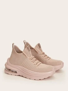 Knit Detail Lace-Up Front Running Shoes Sports Shoes Casual Shoes - Dusty Pink - View 5