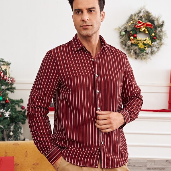 

Men Vertical Striped Shirt, Burgundy