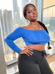 Áo thun Plus size màu trơn Gợi cảm - Màu xanh lam - Xem 4