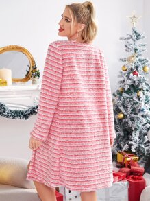 Striped Pattern Belted Flannel PJ Set