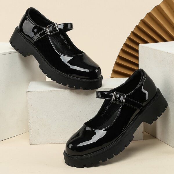 

Buckle Detail Platform Mary Janes, Black